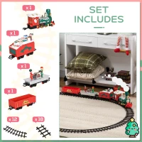 Qaba Electric Train Set for Kids, Battery-Powered Christmas Train Toy Set with Sounds & Lights, Classic Toy Train Set with Gifts Box for 3-8 Years Old Boys Girls, Red(m-7)