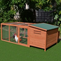 PawHut 88" Large Wooden Chicken Coop Outdoor Hen House Poultry Cage Pen Backyard with Run, Nesting Box, Waterproof Roof and Removable Tray, Natural(m-2)