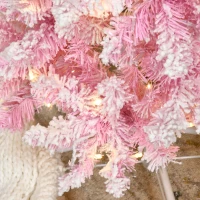 HOMCOM 6 Foot Prelit Snow Flocked Artificial Christmas Tree with Pencil Shape, 500 Pine Realistic Branches, Warm White LED lights, Auto Open, Pink and White(m-10)