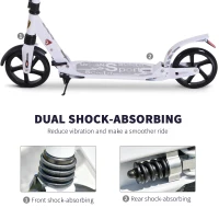 Soozier Foldable Kick Scooter Height Adjustable Ride On Bike with Real Wheel Brake, Dual Shock-Absorbing, Kickstand, and 7.75'' Big Wheels For 14+ Teens Adult, White(m-7)