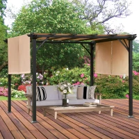 Outsunny 10' x 10' Retractable Pergola Canopy, Outdoor Gazebo with Sun Shade Canopy and Steel Frame, for Backyard, Garden, Patio, Deck, Brown(m-1)