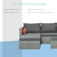 Outsunny 3-Piece Patio Furniture Set Modern Sectional Sofa Rattan Chair Wicker Conversation Set Outdoor Hand Woven Rattan Wicker Furniture Patio Coffee Table Sofa Set, Grey(m-4)