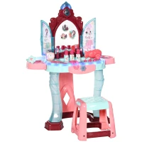 Qaba Kids Vanity Set with Self-Opening Magic Mirror, Princess Makeup Vanity Table Set with Music, Tabletop with Lights, Imaginative Toy for 3-6 Years Old Child(m-1)