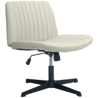 HOMCOM Criss Cross Chair, Wide Armless Office Chair, Fabric Computer Desk Chair with Adjustable Height, Beige(m-1)