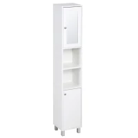 kleankin Tall Bathroom Storage Cabinet with Mirror, Freestanding Narrow Linen Tower Cabinet with Adjustable Shelves for Bathroom, White(m-11)