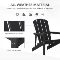 Outsunny Adirondack Chair, HDPE Fire Pit Chair, Weather Resistant Outdoor Chair for Patio, Garden, Backyard, Lawn, Black(m-6)