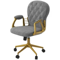 Vinsetto Velvet Office Desk Chair Button Tufted Vanity Chair with Swivel Wheels, Adjustable Height and Tilt Function, Grey(m-2)