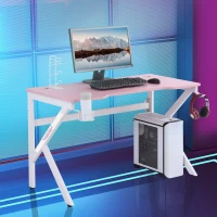 HOMCOM 47 inch Gaming Desk, Racing Style Computer Table, Home Office Workstation with Rotatable Cup Holder, Headphone Hook, Gamepad Stand, Wire Port, Pink(m-1)