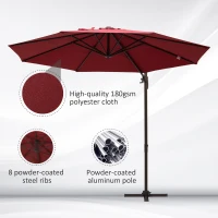 Outsunny 10ft Cantilever Patio Umbrella with 360° Rotation, Crank & Cross Base for Garden Deck Pool Backyard, Wine Red(m-6)