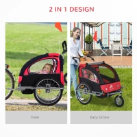 Aosom Double Child Bike Trailer Carrier Bicycle Trailer Foldable Black & Red(m-4)