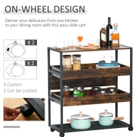 HOMCOM Industrial Kitchen Rolling Cart on Wheels, 4-Tier Utility Cart with Pull-out Open Shelves and Mesh Bottom, Microwave Stand for Dining & Living Room, Rustic Brown(m-4)