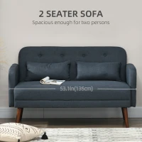 HOMCOM 53" 2 Seat Sofa, Modern Love Seats Furniture, Upholstered 2 Seater Couch with Throw Cushions, Solid Wood Frame, Blue(m-4)