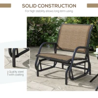 Outsunny Outdoor Glider Chair, Steel Swing Chai with Curved Armrests for Porch, Garden, Poolside, Balcony, Brown(m-5)