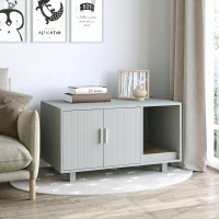 PawHut Wooden Cat Litter Box Enclosure & House, Kitty Hidden Washroom, with End Table Design, Scratcher, & Magnetic Doors, Gray(m-8)