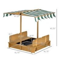 Outsunny Wooden Kids Sandbox with Cover, Children Outdoor Sand Box with Foldable Bench Seats and Adjustable Canopy(m-3)