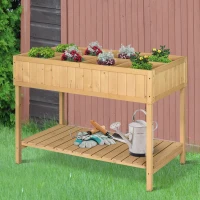 Outsunny 43.25" x 18" x 30" Raised Garden Bed, Wooden Plant Stand with 8 Grid Box, Storage Shelf for Outdoor, Natural Wood Colour(m-11)