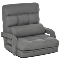 HOMCOM Convertible Floor Sofa Bed, Recliner Armchair Upholstered Sleeper Chair with Pillow for Living Room Bedroom Lounge, Gray