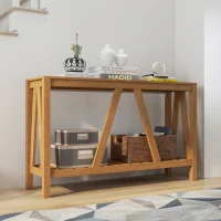 HOMCOM 52" Console Table, Farmhouse Narrow Entryway Table with Storage Shelf, Rustic Sofa Table with Anti-tipper for Living Room and Hallway, Brown(m-8)