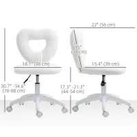 HOMCOM Armless Computer Desk Chair, Office Task Chair, Teddy Fleece Heart Makeup Vanity Chair with Swivel Wheels, White(m-3)