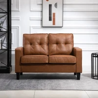 HOMCOM 51" PU Leather Loveseat, Upholstered Double Sofa Couch with Armrests, Tufted Backrest, Pocket Spring and Sponge Padded Cushion for Living Room, Bedroom, Home Office, Brown(m-8)