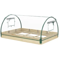 Outsunny 12 Pockets Raised Garden Bed with Greenhouse and Roll Up Windows, Wooden Planter Box Kit with Cover, Dual Use for Vegetables, Flowers, 4' x 3' x 2'(m-11)