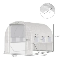 Outsunny 116.25" x 78.75" x 78.75" Walk-in Tunnel Greenhouse, Mesh Windows, Bottom Vents, Zippered Door, PE Cover, Heavy Duty Steel Frame, White(m-3)