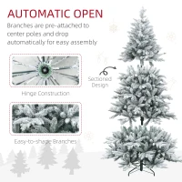 HOMCOM 7ft Artificial Flocked Christmas Tree with Snow Tips, Easy Assembly, Hinged Xmas Tree for Home Office Holiday(m-6)