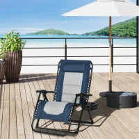 Outsunny Zero Gravity Lounger Chair, Padded Folding Reclining Patio Chair with Cup Holder, Detachable Headrest, Extra Wide Seat, 400 LBS Capacity for Pool, Camping, Blue and Grey(m-8)
