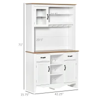 HOMCOM Farmhouse 71" Kitchen Buffet with Hutch, Storage Cabinet with Drawers and Shelves, White(m-3)