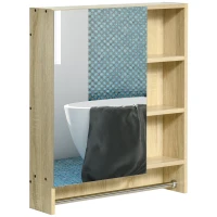 kleankin Bathroom Medicine Cabinet, 23.5" x 27.5" Wall-Mounted Bathroom Mirror Cabinet with 3 Storage Shelves, Inside Adjustable Shelf, and Towel Rack, Natural(m-1)