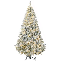 HOMCOM 6' Prelit Artificial Flocked Christmas Trees, with Snow Frosted Branches, Warm White LED Lights, Auto Open(m-1)