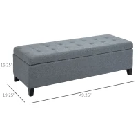 HOMCOM Rectangular Entry Bench, Tufted Upholstered Linen Fabric Wood Feet Storage Ottoman Bench, Grey(m-3)