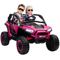 Qaba 2 Seater 24V 7AH Ride on Truck, Electric Car for Kids w/ Spring Suspension, Remote Lights, Horn, Music, Pink(m-11)