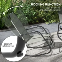 Outsunny Patio Rocking Chairs Set of 2, 3 Pieces Patio Bistro Set with Metal Frame, Breathable Mesh Fabric Seat for Garden, Deck, Grey(m-4)