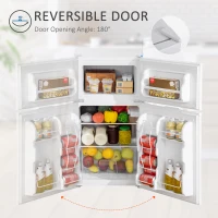 HOMCOM 3.2 Cu.Ft Mini Fridge with Freezer, Double Door Compact Refrigerator with Adjustable Thermostat, Shelf and Reversible Door for Bedroom, Dorm, Home Office, Energy Efficient, White(m-6)
