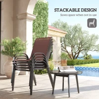 Outsunny Set of 4 Outdoor Dining Chairs, Stackable Patio Chairs with High Back, Breathable Mesh Seat for Garden Lawn, Brown(m-4)