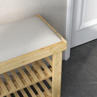 HOMCOM Bamboo Shoe Storage Bench, 3-Tier Entryway Bench with Cushion, Shoe Organizer for Entryway, Hallway, Cream White(m-8)