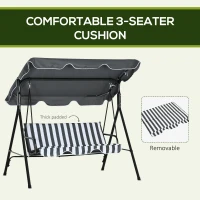 Outsunny 3-Seat Outdoor Patio Swing Chair w/ Cushion, Steel Frame Stand, Adjustable Tilt Canopy for Patio, Garden, Gray & White(m-7)