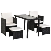 Outsunny 5pc Rattan Wicker Dining Set Outdoor Sofa Table Ottoman Set Space Saving Patio Furniture with Cushion, Black(m-11)
