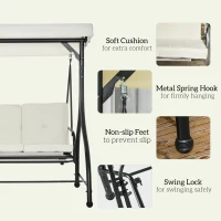 Outsunny Convertible Patio Swing Bed with Canopy and Cushions, 3 Seater Porch Swing for Outdoor, Backyard, Garden, Cream White(m-6)