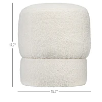 HOMCOM Round Ottoman, Upholstered Foot Stool, Teddy Fleece Fabric for Living Room, Entryway, White(m-3)