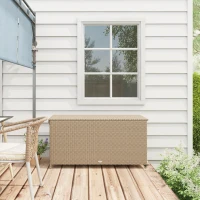 Outsunny 83 Gallon Deck Box, Large Outdoor Storage Chest, PE Wicker Trunk for Outside on Wheels for Garden Tools, Pool Supplies & Patio Furniture Cushions, Brown(m-10)