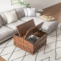 HOMCOM Farmhouse Coffee Table, Square Center Table with Flip-top Lids, Hidden Storage Compartment, Brown(m-10)