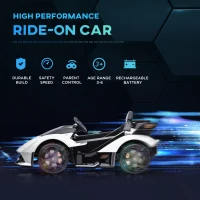 Aosom 12V Electric Ride-on Car, Licensed Lamborghini V12 Vision Gran Turismo Battery-Powered Ride-on Toy with Remote Control, Music, LED Lights, for 3-6 Year Old Boys and Girls, White(m-7)
