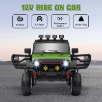 Qaba 12V Battery Powered Ride on Car, Ride on Truck w/ Remote, 4 Suspension Wheels, Music Horn Lights, Green(m-4)