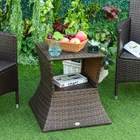 Outsunny Rattan Wicker Side Table, 21.3" Square Outdoor End Table with Umbrella Hole 2-Tier Storage for Patio Garden Mixed Brown(m-8)