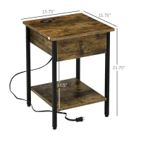 HOMCOM End Table with Wireless Charging Station, 2 USB Ports, Rustic Brown(m-3)