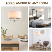 HOMCOM 6-Light Modern Chandelier Candle Pendant Light, Drum Fabric Lampshade for Dining Room, Bedroom, Kitchen, Living Room with Hanging Light Fixture, White(m-6)