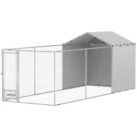 PawHut Galvanized Chain Link Large Outdoor Dog Kennel with Waterproof & UV-Resistant Cover, for M&L Dogs, 19.7' x 7.5' x 7.5'(m-1)