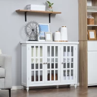 HOMCOM Sideboard, Buffet Cabinet with 3 Tempered Glass Doors, Stripe Pattern and Adjustable Storage Shelf, Credenza, White(m-10)